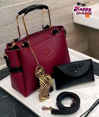 Stylish Women's Hand Bag Set - 2 Pcs Rexine with Plain Pattern