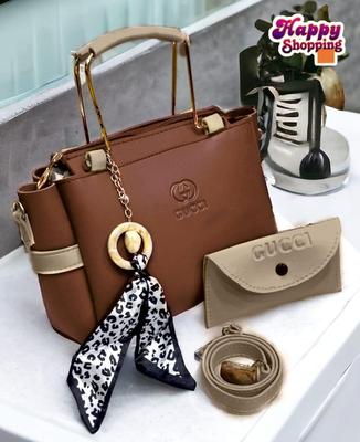 Stylish Women's Hand Bag Set - 2 Pcs Rexine with Plain Pattern