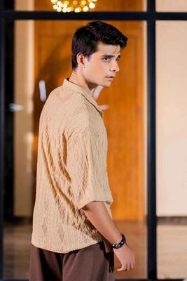 Beige Cream Textured Shirt for Effortless Style and Comfort