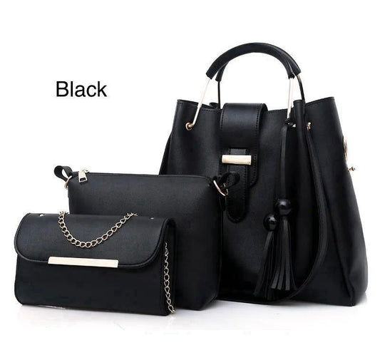 Elegant 3-Piece Women’s Handbag Set – Black Shoulder Bag, Crossbody & Clutch Purse